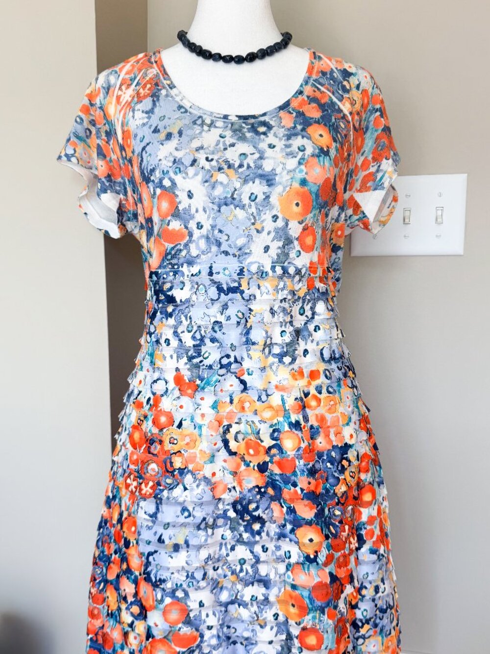 Cubism Blue & Orange Floral Pattern w/ Striped Textured Tiers - Size L
